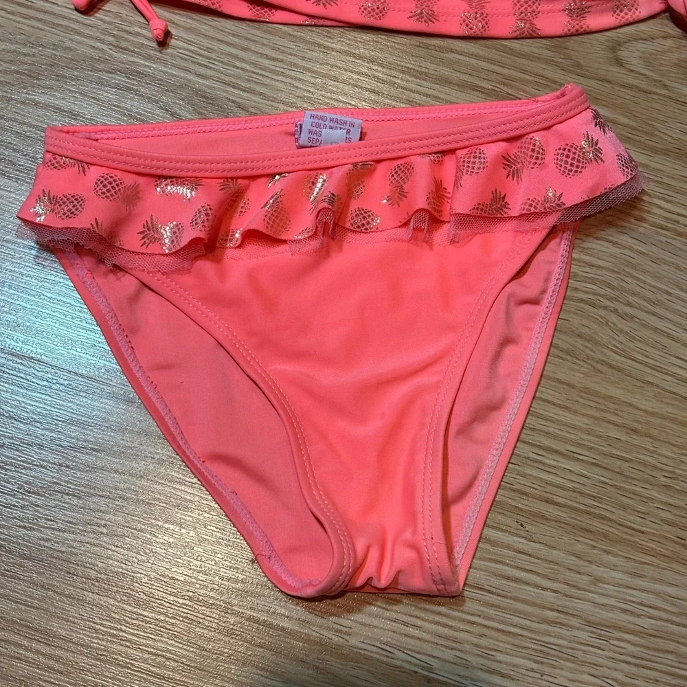 Real Love Girls 4T Tankini Swimsuit Pink Coral Gold Pineapple Ruffle 2 Piece Set